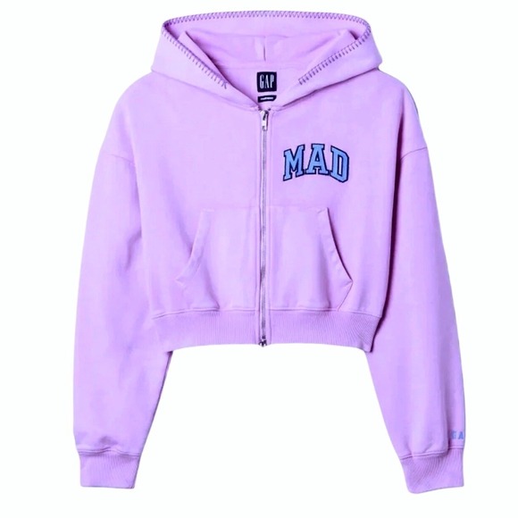 Gap x Madhappy Tops - Gap x Madhappy Cropped Zip Up Hoodie Orchid Purple‎ Blue MAD Applique XLarge